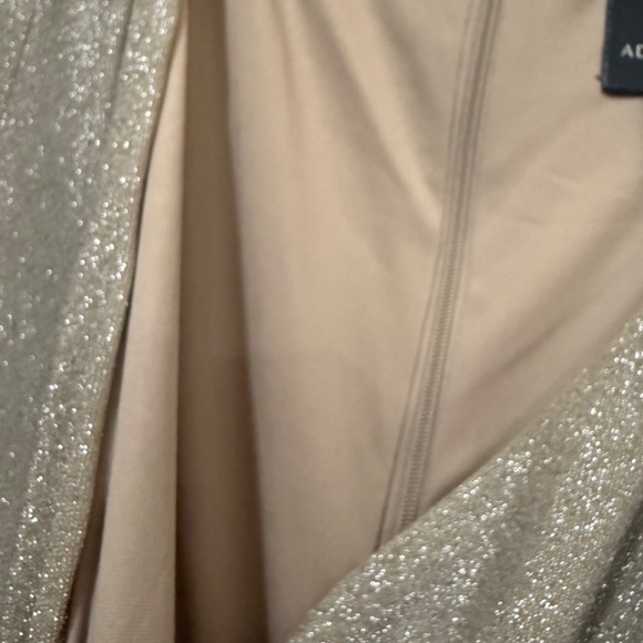 Adrianna Papell Champagne Gold Sparkle Wrap Long Sleeve Zip Floor Length Slit - Picture 5 of 6